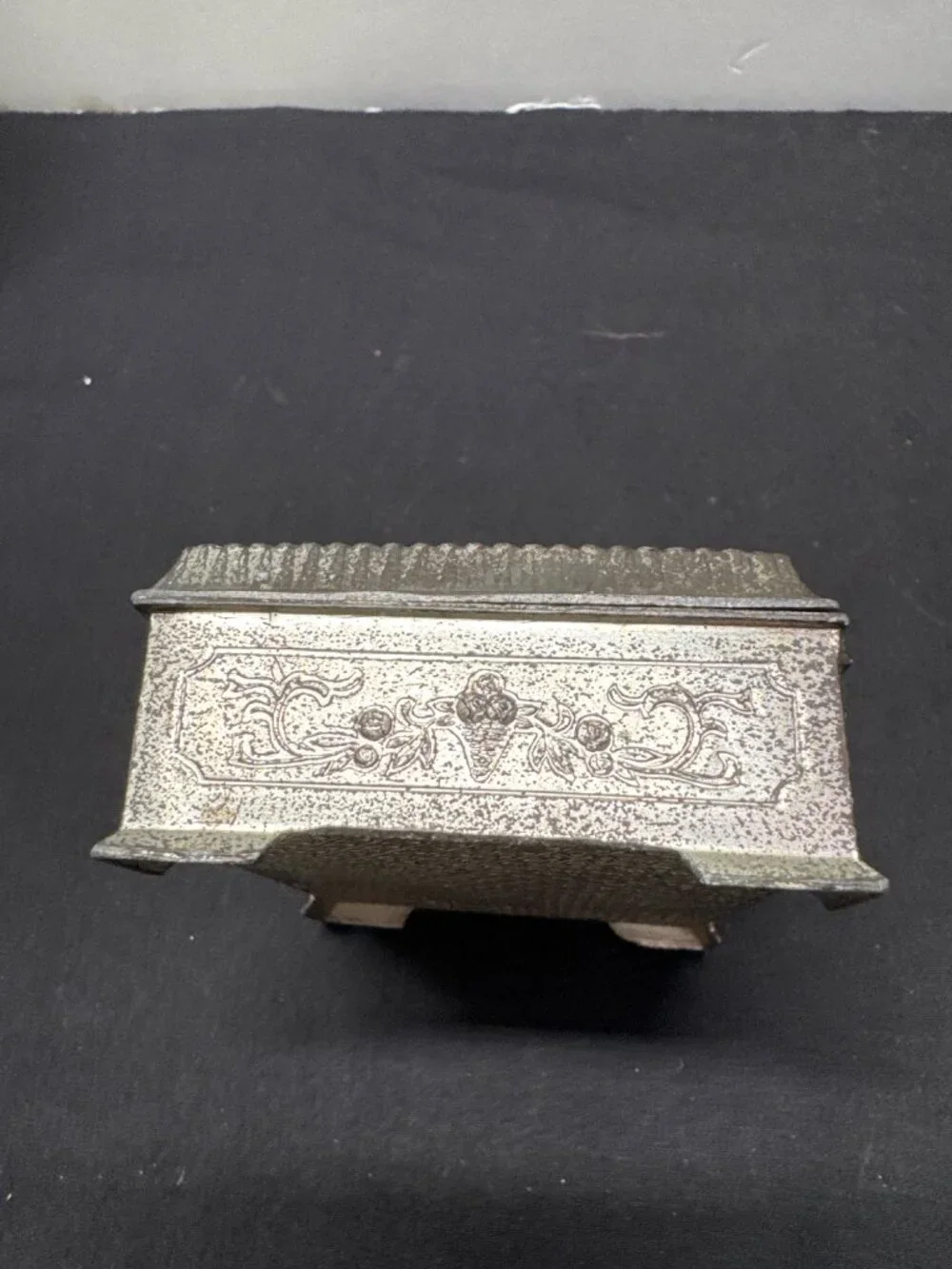 Vintage Silver-Plated Jewelry Trinket Box Embossed Lady & Swan Design Made In Ja